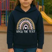 Funny Test Day Rock The Test Teacher Rainbow Leopard Student Kids Hoodie thumb 3