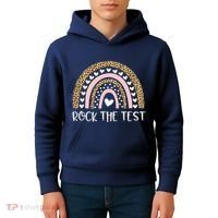 Funny Test Day Rock The Test Teacher Rainbow Leopard Student Kids Hoodie thumb 4
