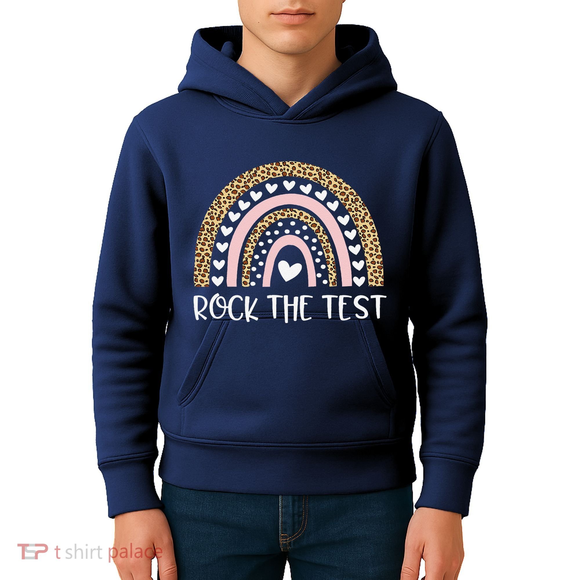 Funny Test Day Rock The Test Teacher Rainbow Leopard Student Kids Hoodie