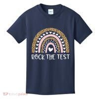 Funny Test Day Rock The Test Teacher Rainbow Leopard Student Kids T-Shirt thumb 0