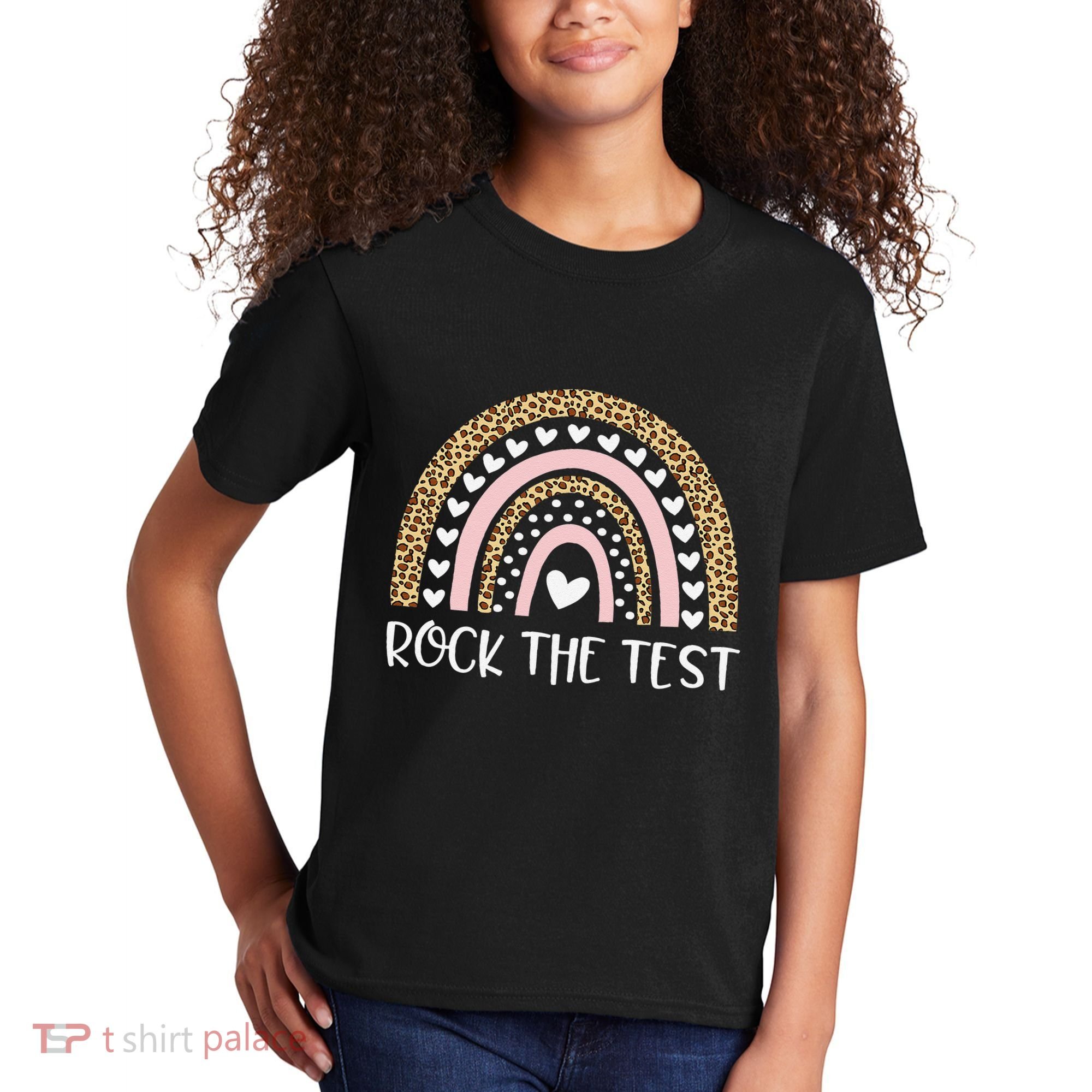 Funny Test Day Rock The Test Teacher Rainbow Leopard Student Kids T-Shirt