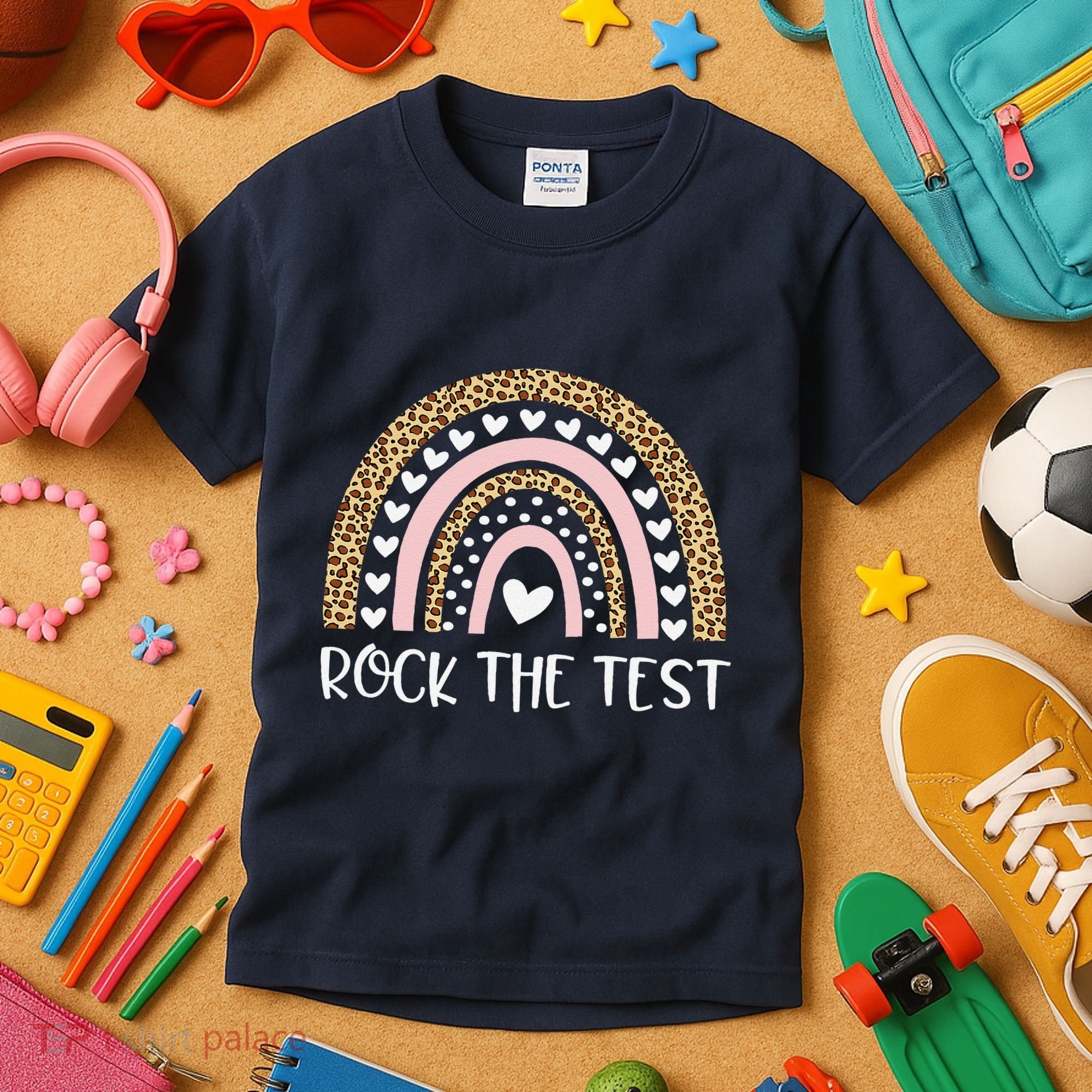 Funny Test Day Rock The Test Teacher Rainbow Leopard Student Kids T-Shirt