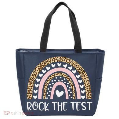 Funny Test Day Rock The Test Teacher Rainbow Leopard Student Tote Bag