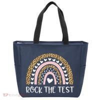 Funny Test Day Rock The Test Teacher Rainbow Leopard Student Tote Bag thumb 0