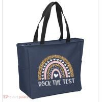 Funny Test Day Rock The Test Teacher Rainbow Leopard Student Tote Bag thumb 2