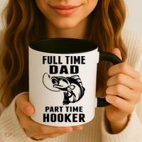 Full Time Dad Part Time Hooker Funny Fishing Father's Day Gift Coffee Mug thumb 3