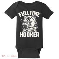 Full Time Dad Part Time Hooker Funny Father's Day Fishing Baby Bodysuit thumb 0