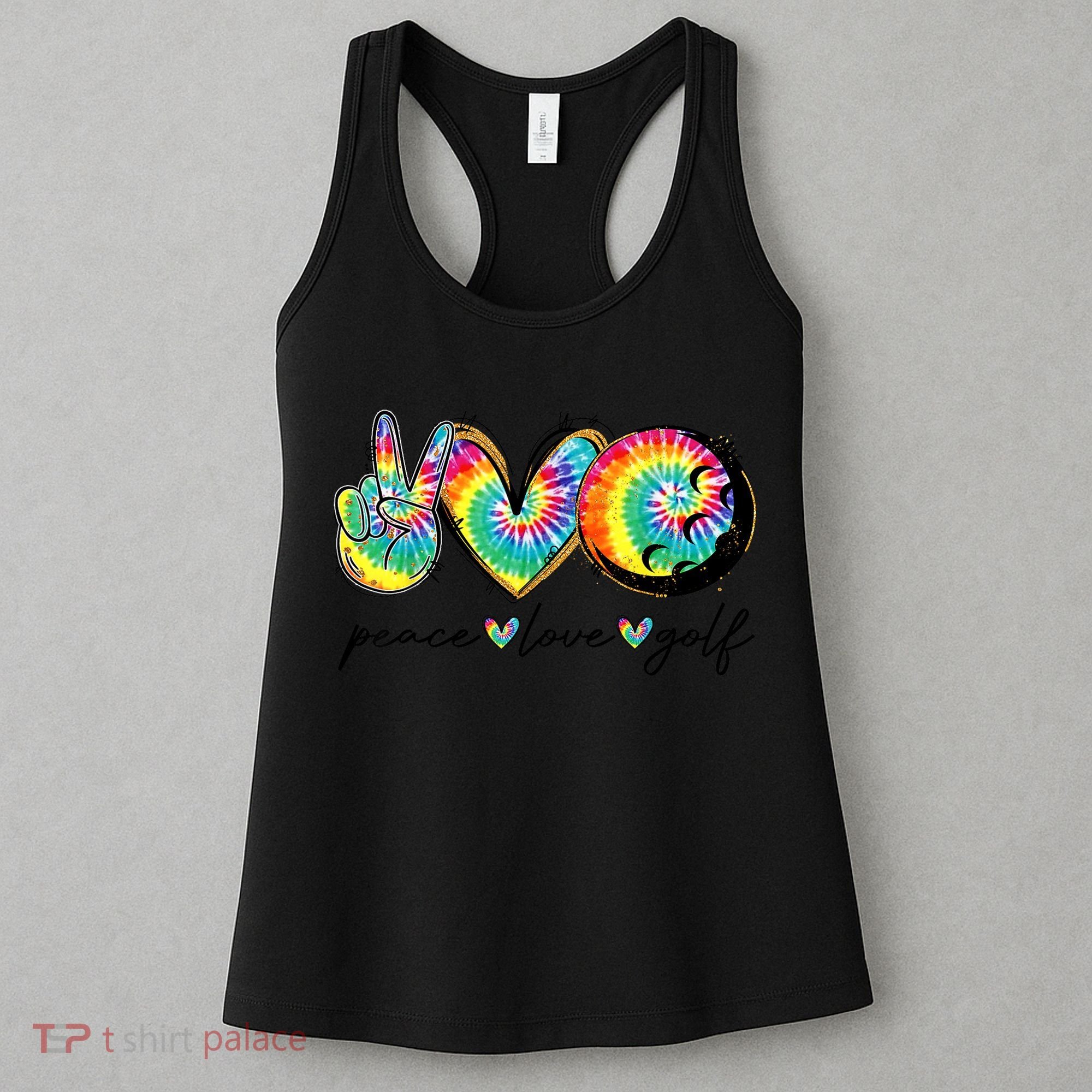 Funny Tie Dye Golf Lovers Peace Love Golf Gift Women's Tank Top