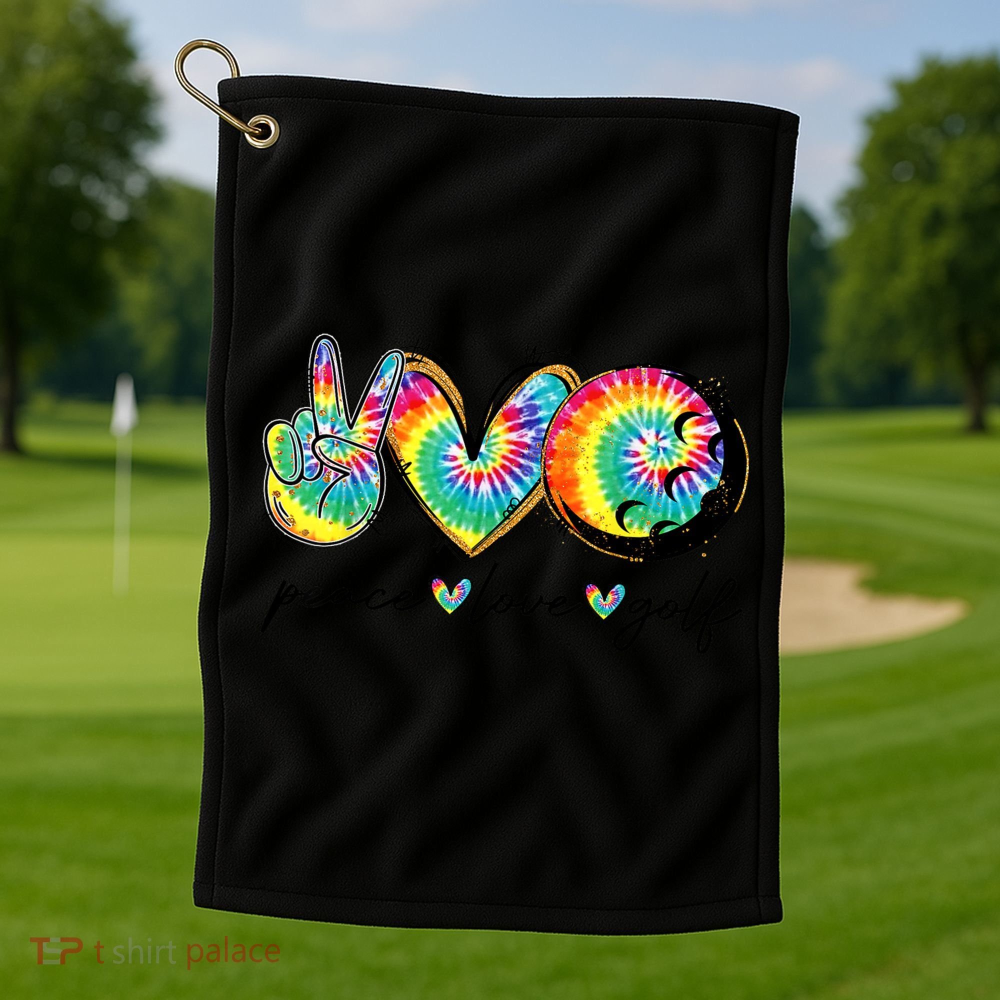 Funny Tie Dye Golf Lovers Peace Love Golf Gift Golf Towel