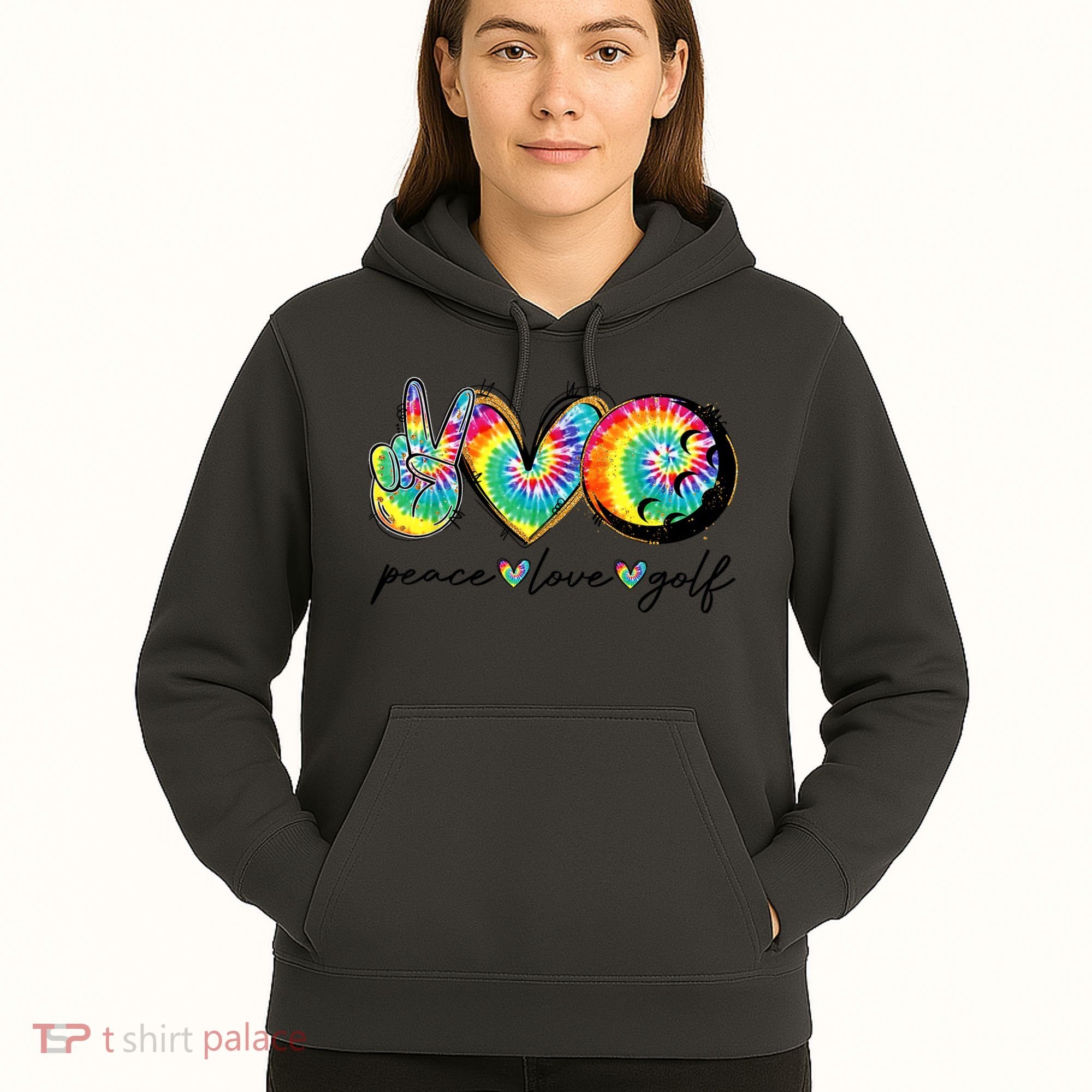 Funny Tie Dye Golf Lovers Peace Love Golf Gift Hoodie