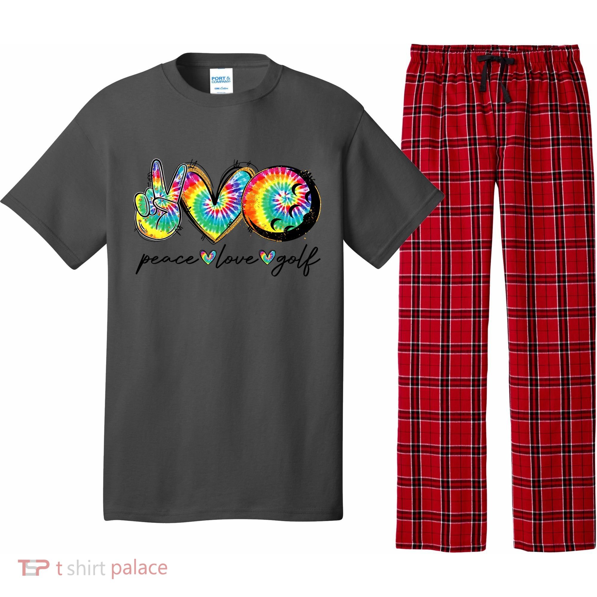Funny Tie Dye Golf Lovers Peace Love Golf Gift Pajama Set