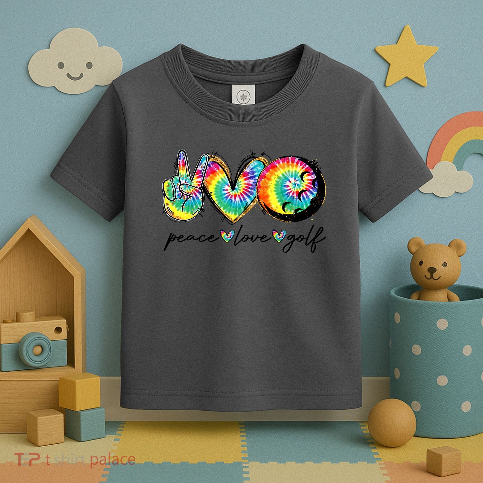 Funny Tie Dye Golf Lovers Peace Love Golf Gift Toddler T-Shirt