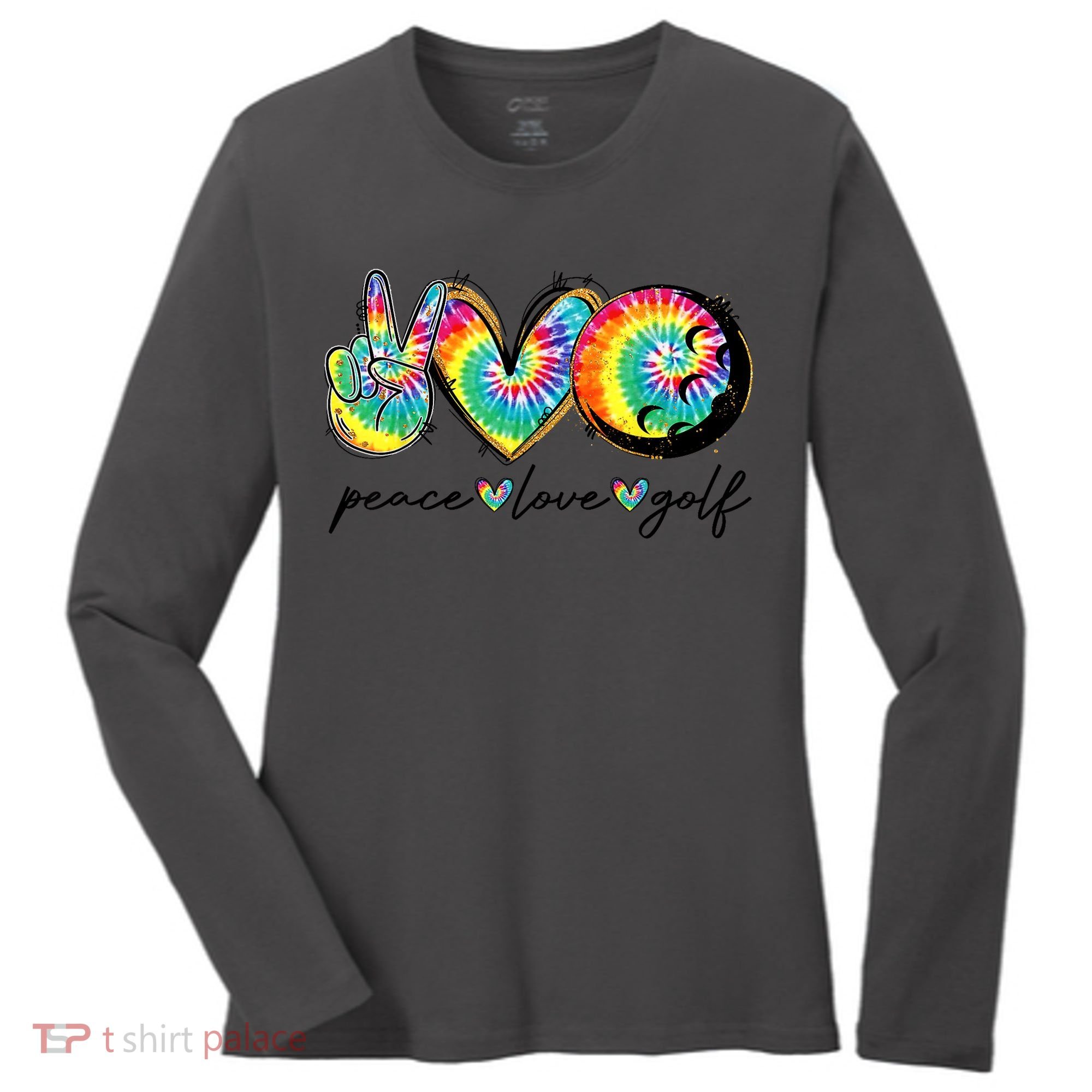 Funny Tie Dye Golf Lovers Peace Love Golf Gift Women's Long Sleeve Shirt