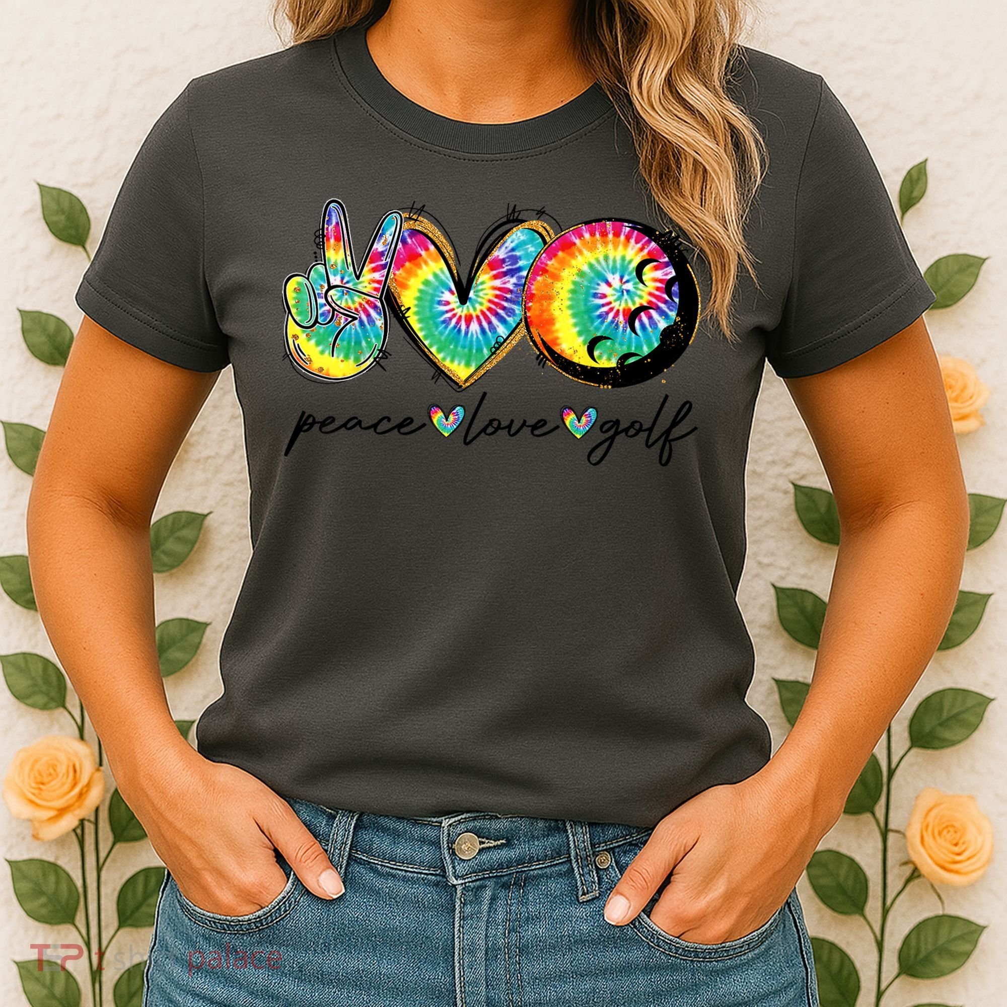Funny Tie Dye Golf Lovers Peace Love Golf Gift Women's T-Shirt