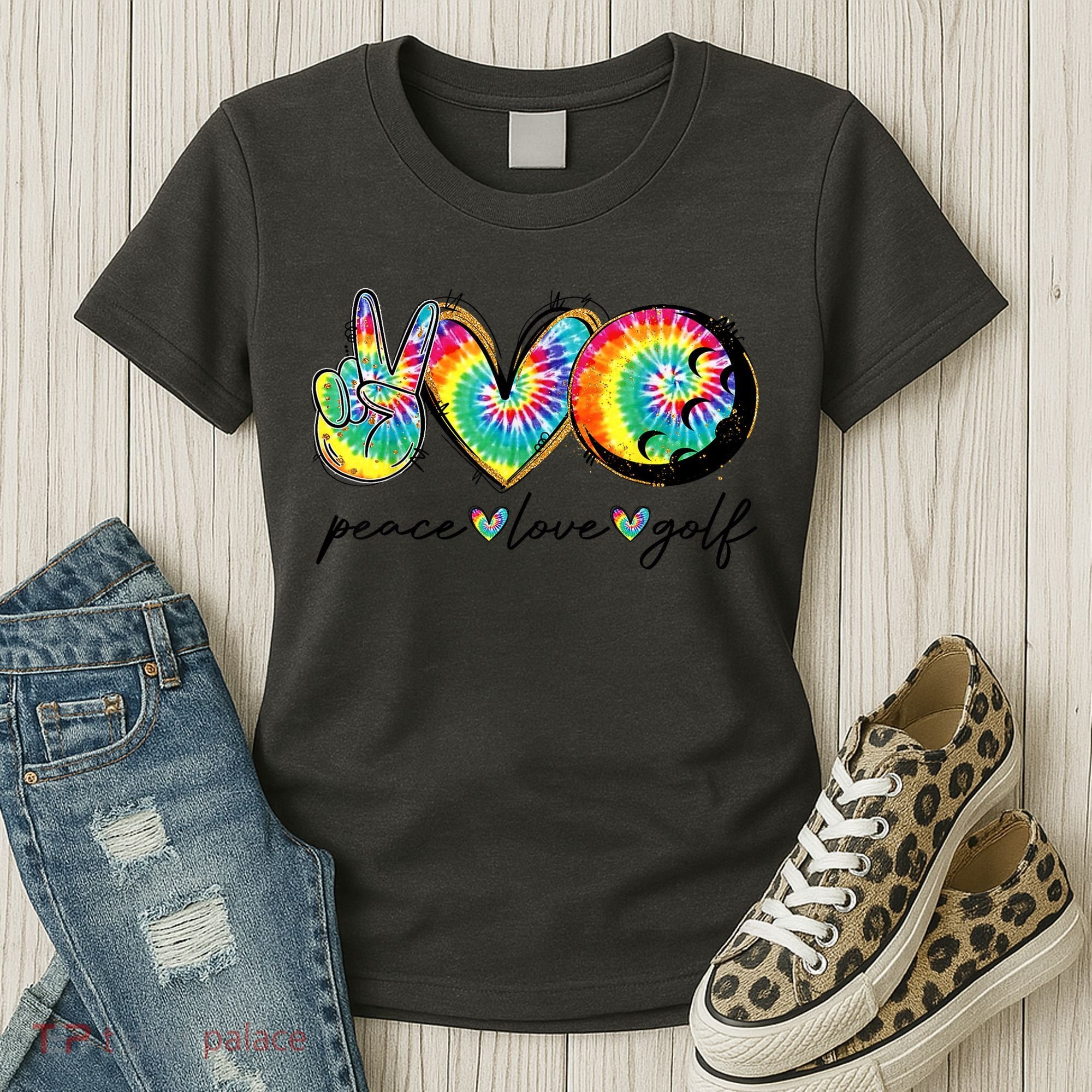 Funny Tie Dye Golf Lovers Peace Love Golf Gift Women's T-Shirt