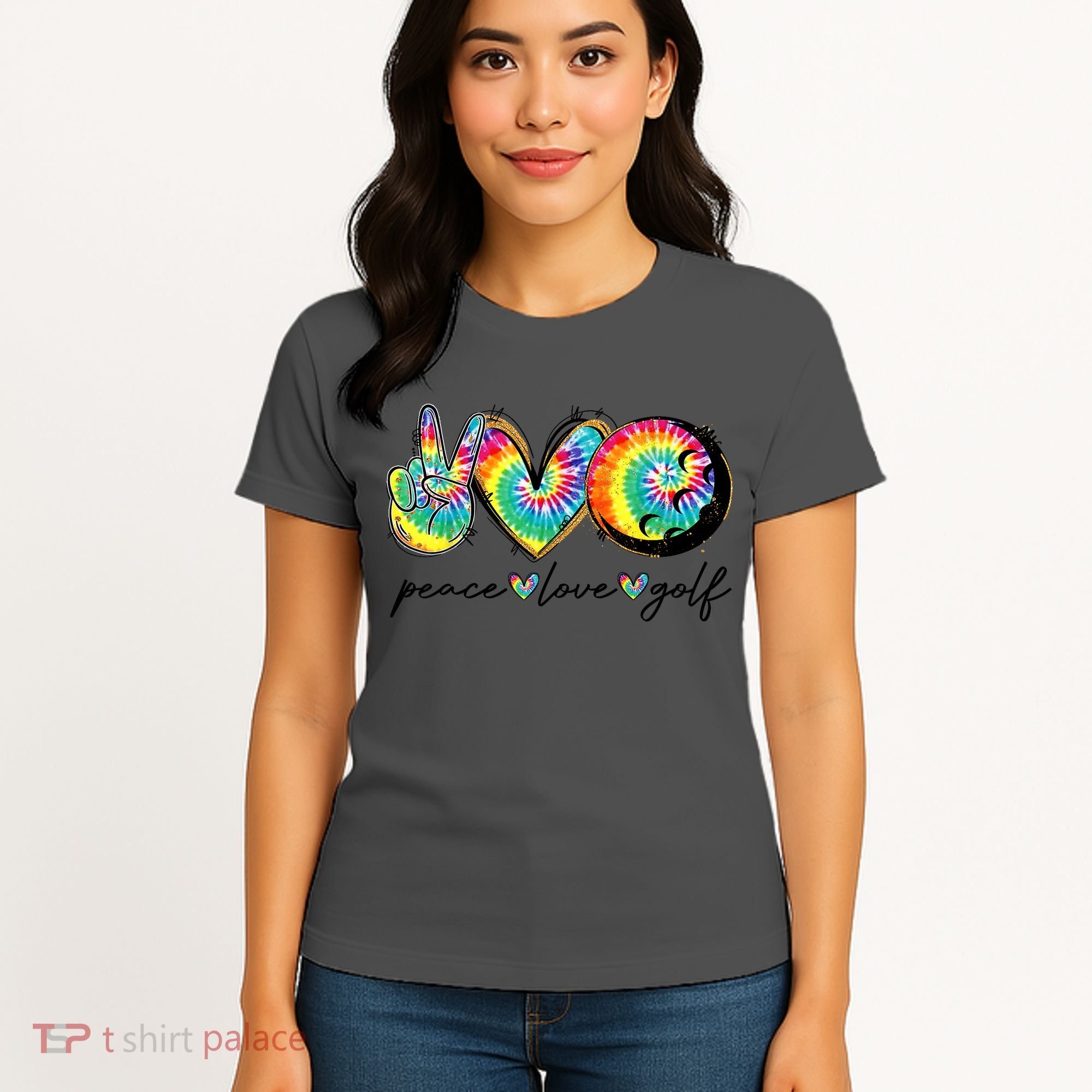 Funny Tie Dye Golf Lovers Peace Love Golf Gift Women's T-Shirt