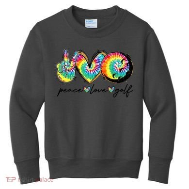 Funny Tie Dye Golf Lovers Peace Love Golf Gift Kids Sweatshirt