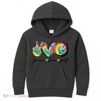 Funny Tie Dye Golf Lovers Peace Love Golf Gift Kids Hoodie