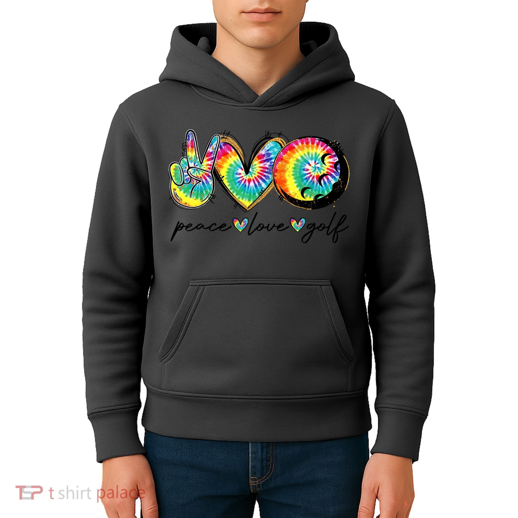 Funny Tie Dye Golf Lovers Peace Love Golf Gift Kids Hoodie