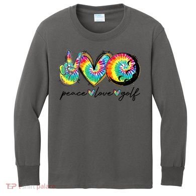 Funny Tie Dye Golf Lovers Peace Love Golf Gift Kids Long Sleeve Shirt
