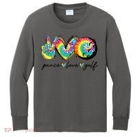 Funny Tie Dye Golf Lovers Peace Love Golf Gift Kids Long Sleeve Shirt thumb 0