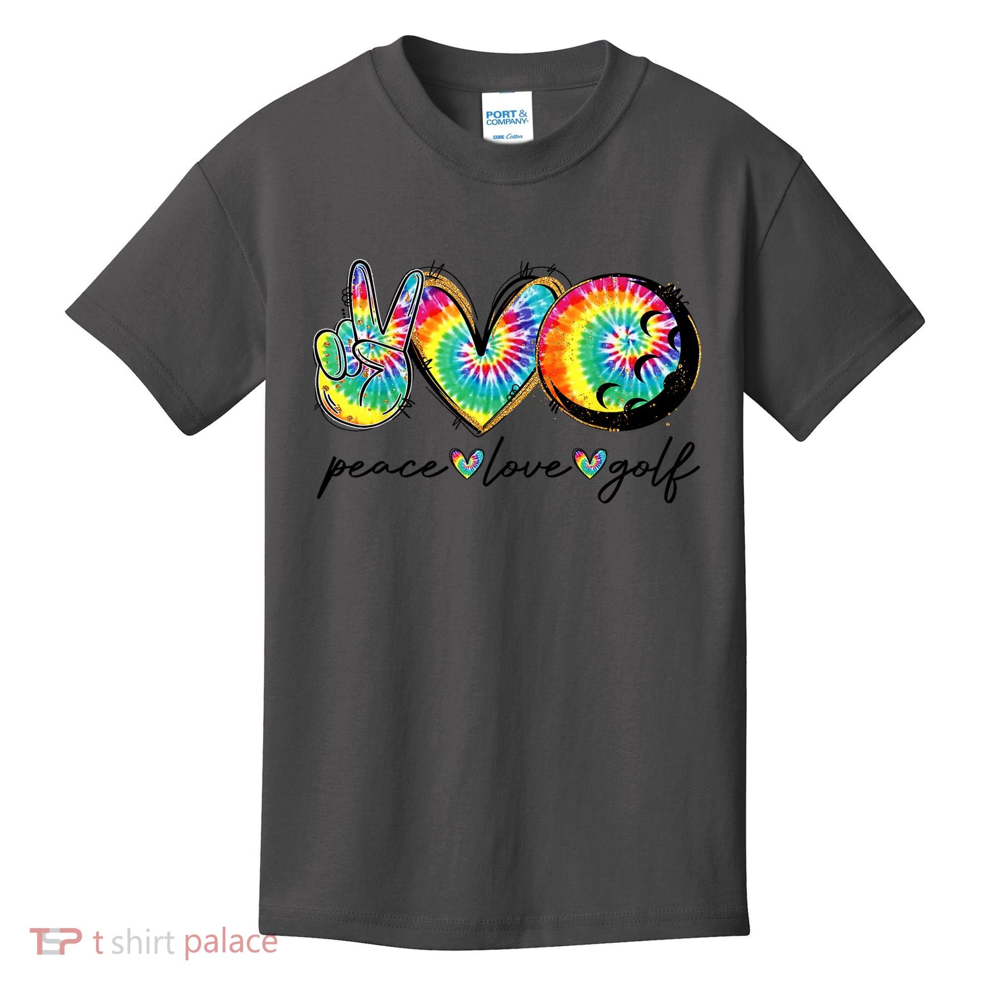 Funny Tie Dye Golf Lovers Peace Love Golf Gift Kids T-Shirt