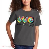 Funny Tie Dye Golf Lovers Peace Love Golf Gift Kids T-Shirt thumb 2