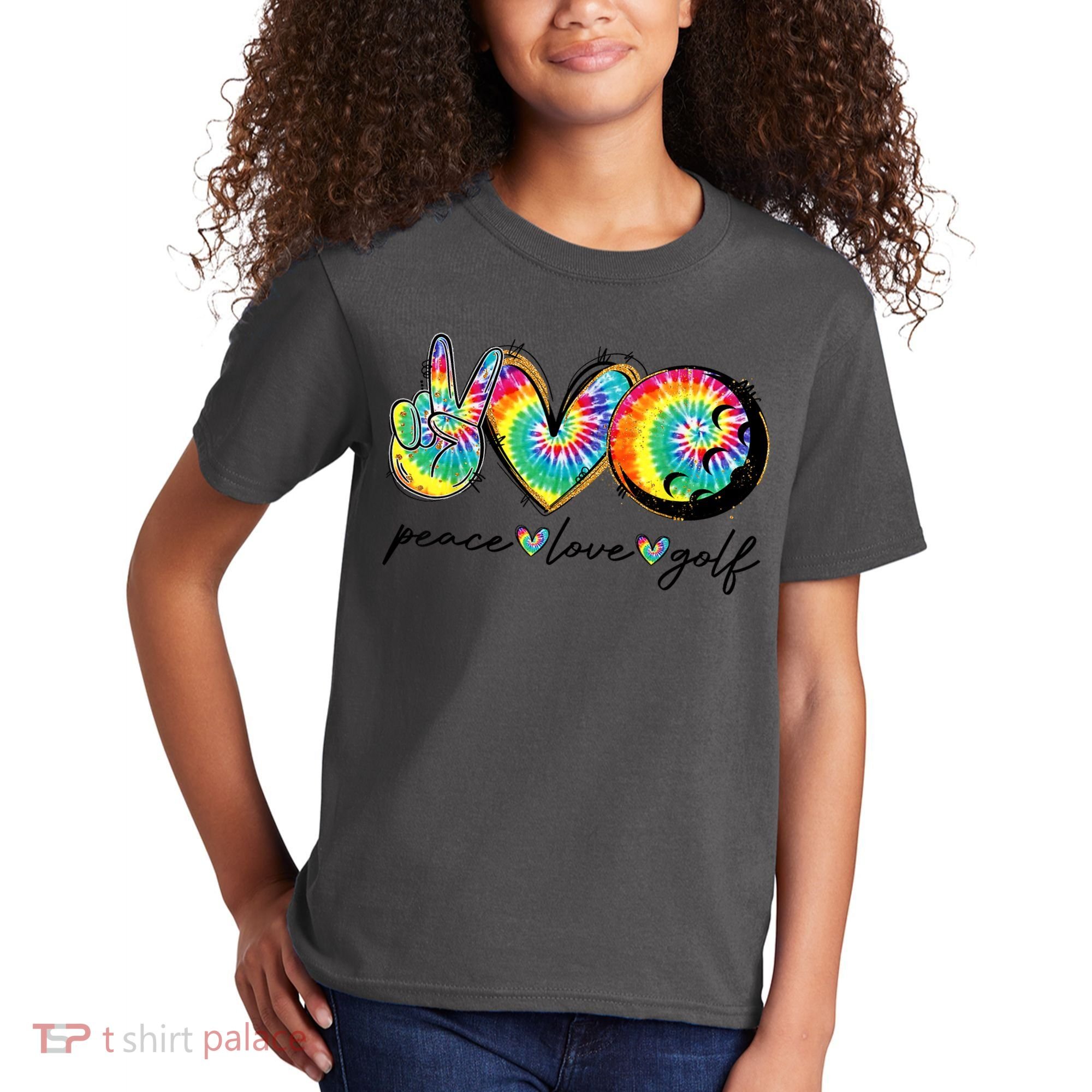 Funny Tie Dye Golf Lovers Peace Love Golf Gift Kids T-Shirt