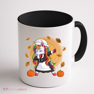 Funny Thanksgiving Dabbing Unicorn Pilgrim Coffee Mug back