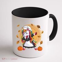Funny Thanksgiving Dabbing Unicorn Pilgrim Coffee Mug thumb 1