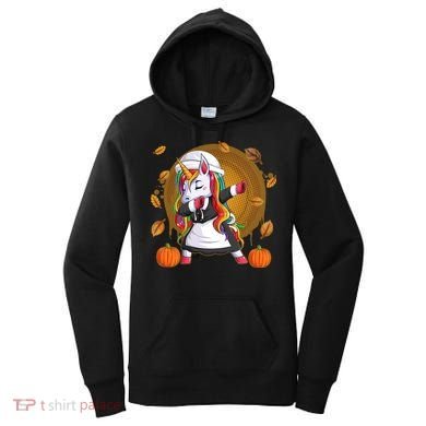 Funny Thanksgiving Dabbing Unicorn Pilgrim Women's Hoodie