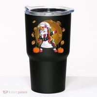 Funny Thanksgiving Dabbing Unicorn Pilgrim Tumbler thumb 0