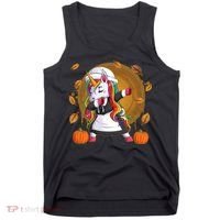 Funny Thanksgiving Dabbing Unicorn Pilgrim Tank Top thumb 0