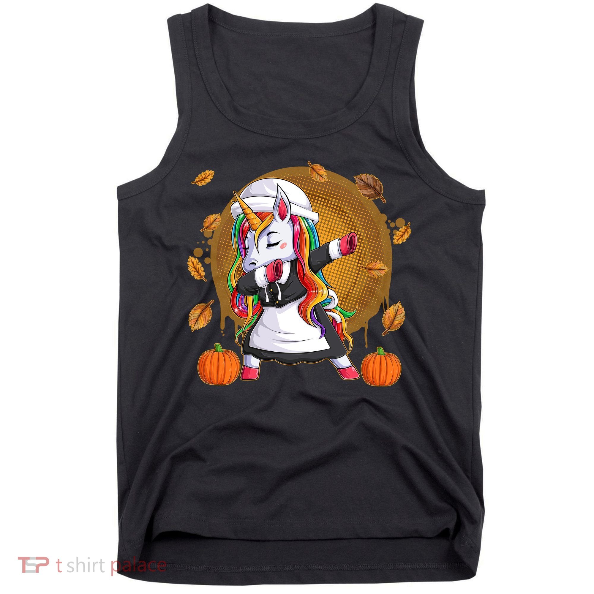 Funny Thanksgiving Dabbing Unicorn Pilgrim Tank Top