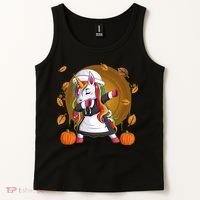 Funny Thanksgiving Dabbing Unicorn Pilgrim Tank Top thumb 2