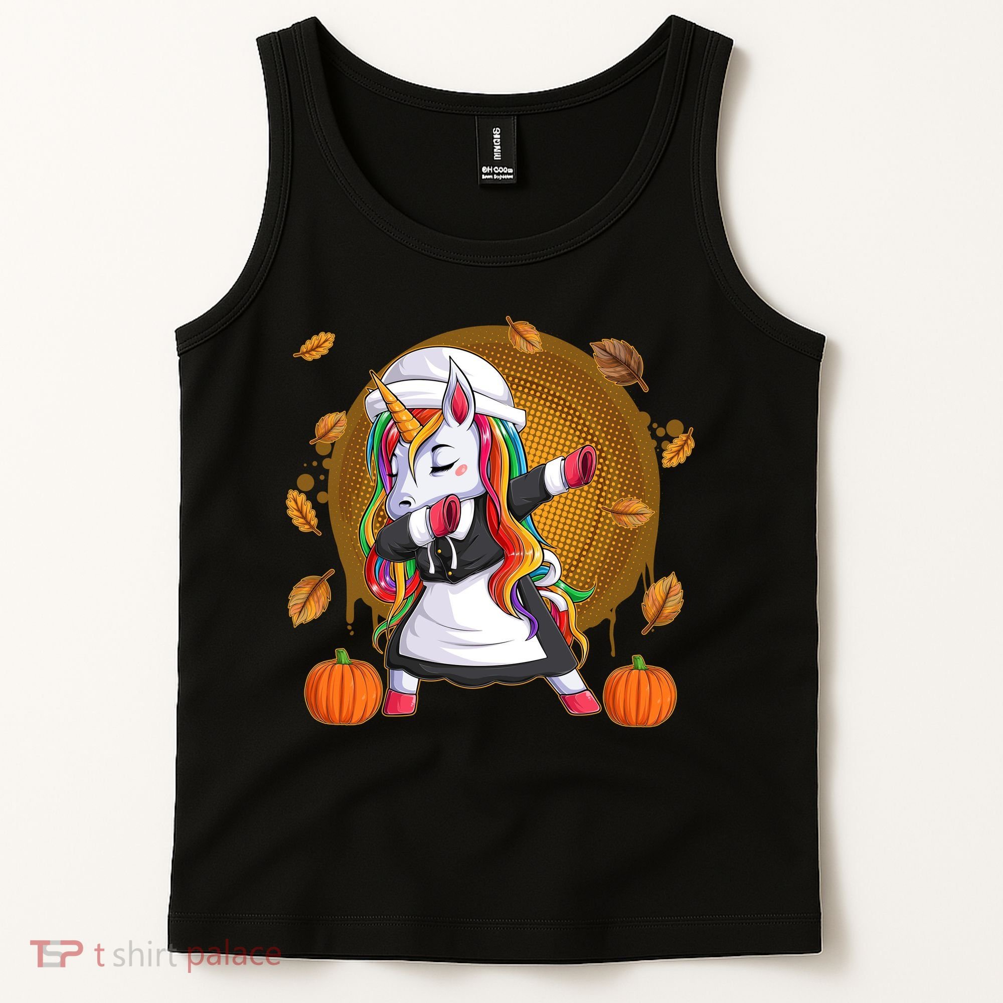 Funny Thanksgiving Dabbing Unicorn Pilgrim Tank Top