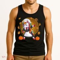 Funny Thanksgiving Dabbing Unicorn Pilgrim Tank Top thumb 3