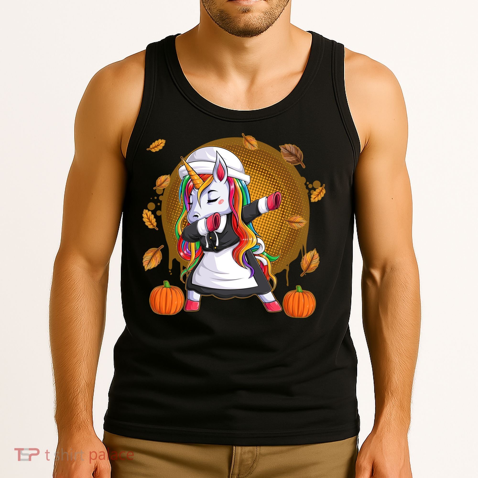 Funny Thanksgiving Dabbing Unicorn Pilgrim Tank Top