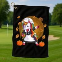 Funny Thanksgiving Dabbing Unicorn Pilgrim Golf Towel thumb 1