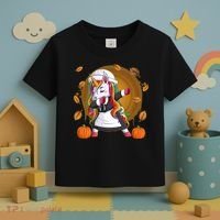 Funny Thanksgiving Dabbing Unicorn Pilgrim Toddler T-Shirt thumb 3