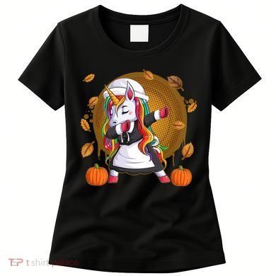 Funny Thanksgiving Dabbing Unicorn Pilgrim Women's T-Shirt