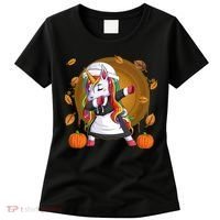 Funny Thanksgiving Dabbing Unicorn Pilgrim Women's T-Shirt thumb 0
