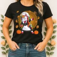 Funny Thanksgiving Dabbing Unicorn Pilgrim Women's T-Shirt thumb 2