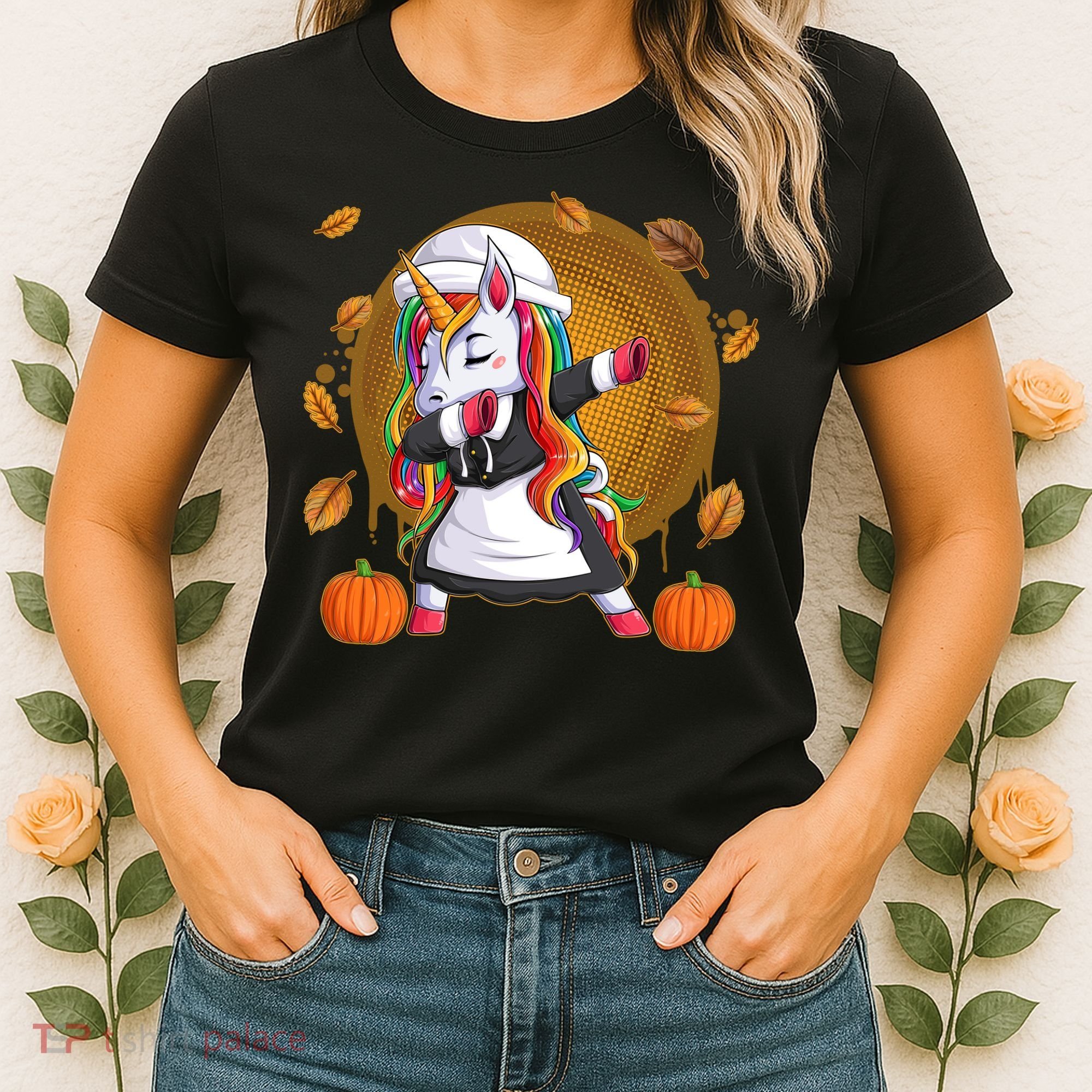 Funny Thanksgiving Dabbing Unicorn Pilgrim Women's T-Shirt