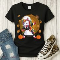 Funny Thanksgiving Dabbing Unicorn Pilgrim Women's T-Shirt thumb 3