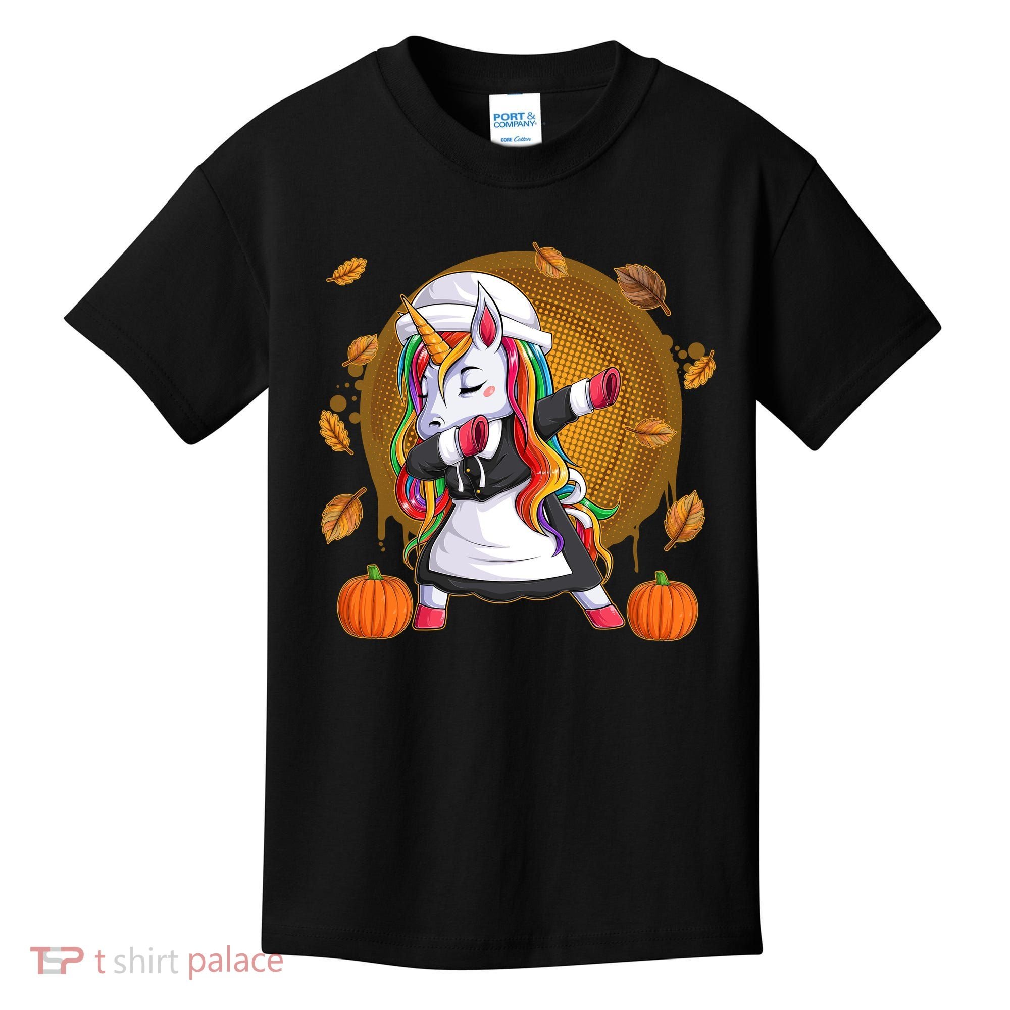 Funny Thanksgiving Dabbing Unicorn Pilgrim Kids T-Shirt