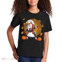 Funny Thanksgiving Dabbing Unicorn Pilgrim Kids T-Shirt thumb 2