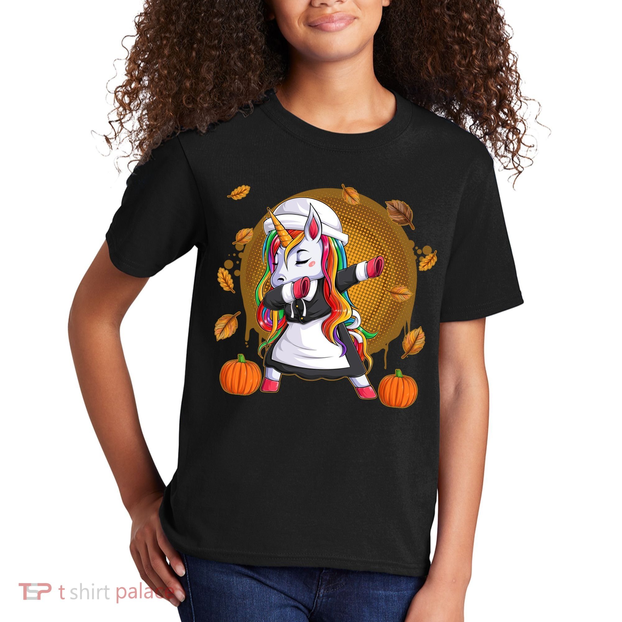 Funny Thanksgiving Dabbing Unicorn Pilgrim Kids T-Shirt