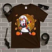 Funny Thanksgiving Dabbing Unicorn Pilgrim T-Shirt thumb 5