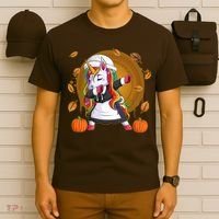 Funny Thanksgiving Dabbing Unicorn Pilgrim T-Shirt thumb 6
